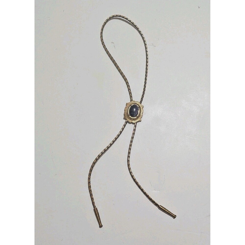 Vintage Western Blue Goldstone Man Made Bolo Tie